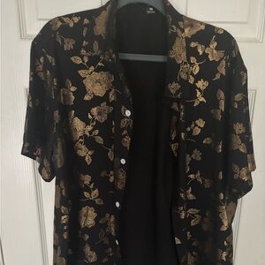 Black and Gold Floral Button-Up Shirt